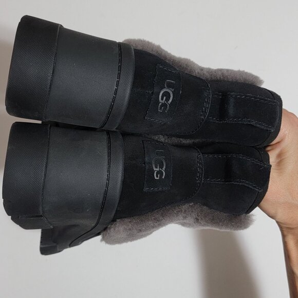 NEW UGG Brooklyn Sunburst Boots Womens 10 Black Suede Gray Fur Chunky Boho - Picture 6 of 11